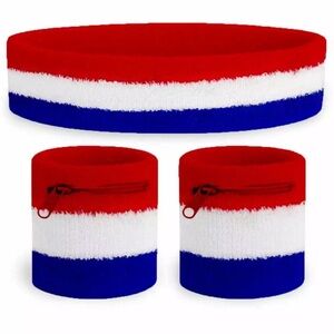 Tipsy Elves Red White And Blue Patriotic Zippered Sweatband Headband Set One Sz